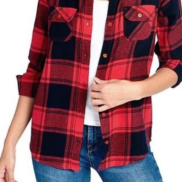 Red Buffalo Plaid Flannel Long Sleeve Button Shirt - Picture 2 of 7